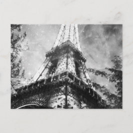Postal Torre Eiffel nocturna, negro y blanco
