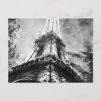 Postal Torre Eiffel nocturna, negro y blanco