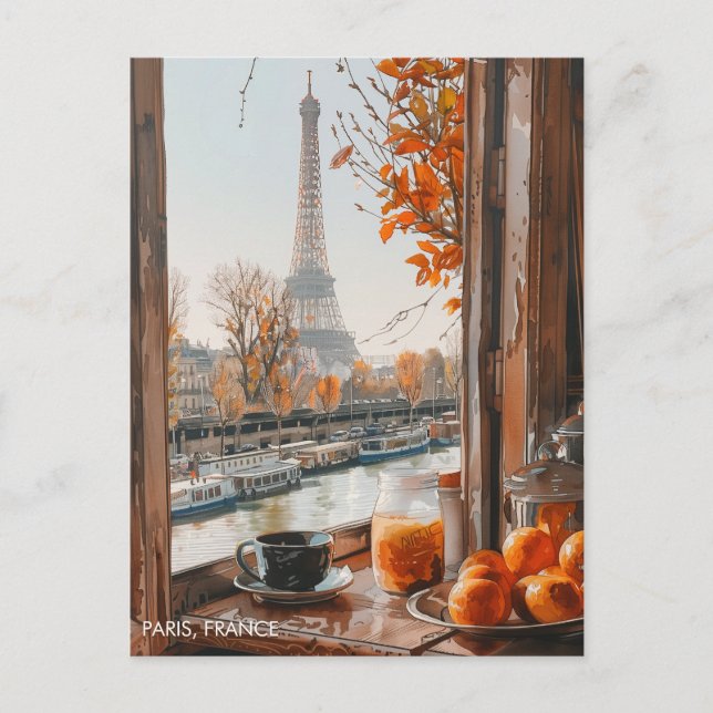 Postal Torre Eiffel Otoño París en acuarela Viaje arte (Anverso)