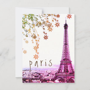 Postal Torre Eiffel París Ciudad Pink Purple Rustic Vinta