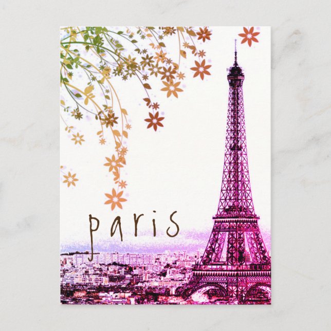 Postal Torre Eiffel París Ciudad Pink Purple Rustic Vinta (Anverso)