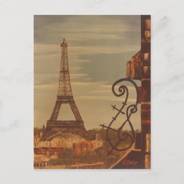 Postal Torre Eiffel, París Francia- Acrílico sobre arte d (Anverso)