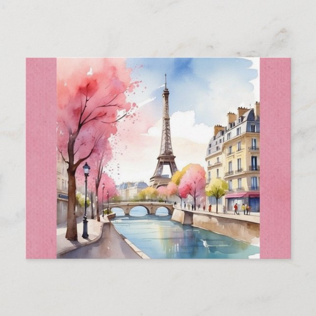 Postal Torre Eiffel París Francia Agua rosa (Anverso)