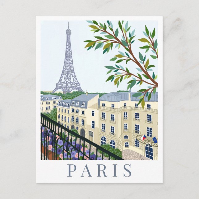 Postal Torre Eiffel París Francia Ilustración de viaje (Anverso)