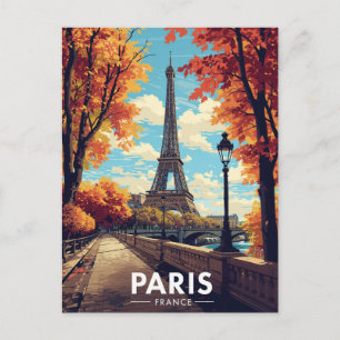 Postal Torre Eiffel París Francia Otoño Retro