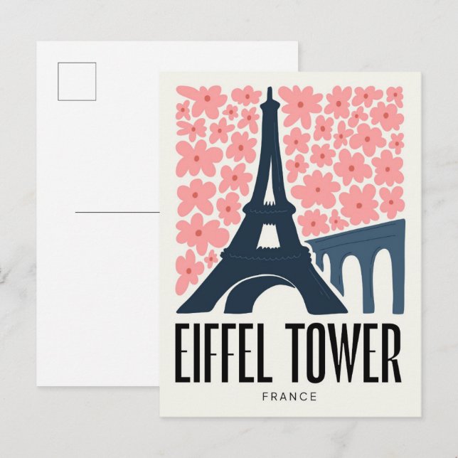 Postal Torre Eiffel París Francia viaje abstracto floral (Anverso / Reverso)