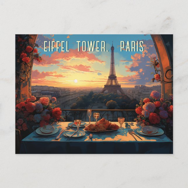 Postal Torre Eiffel París Ilustracion Viajes Arte (Anverso)