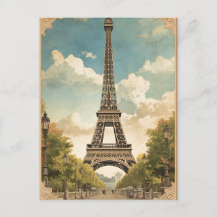 Postal Torre Eiffel París Viaje Estilo Vintage Arte Retro