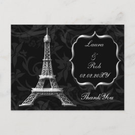 Postal torre Eiffel plateado French Gracias