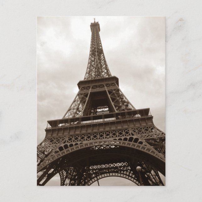 Postal Torre Eiffel Romántica Sepia París Francia (Anverso)