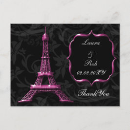 Postal torre Eiffel rosa French Gracias