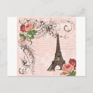 Postal Torre Eiffel Rosa Roja
