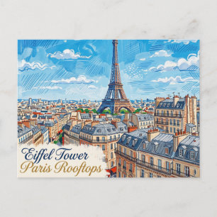Postal Torre Eiffel Tejados París Francia