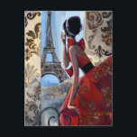 Postal Torre Eiffel, vestido rojo, vamos<br><div class="desc">¡Una de las ciudades favoritas de Trish,  París! Pintas de trazo con colores alegres,  texturas y escenas retro vintage en este cuadro. También disponible como una edición limitada de 24"x24" de lienzo giclée con precio de $450 (Primera edición limitada de impresión — edición de 350).</div>