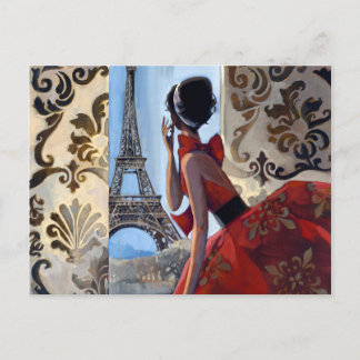 Postal Torre Eiffel, vestido rojo, vamos