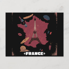 Postal Torre Eiffel Vintage Francia Mapa París