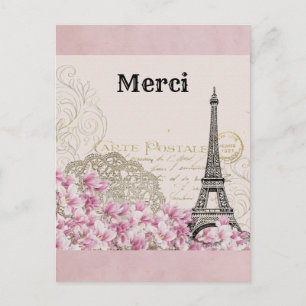 Postal Torre Eiffel Vintage París Francia Gracias