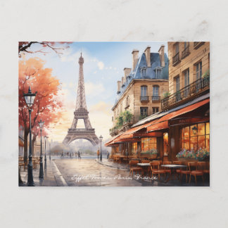 Postal Torre Eiffel Watercolor París Francia Viajes Arte