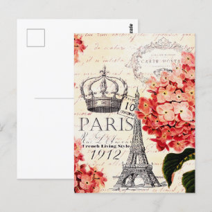 Postal Torre Eiffel y hortensia 