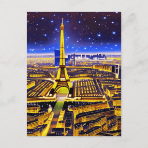 Postal Torre Eiffel y París bajo las estrellas