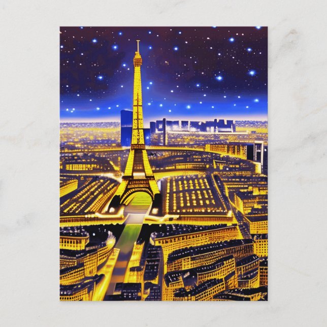 Postal Torre Eiffel y París bajo las estrellas (Anverso)
