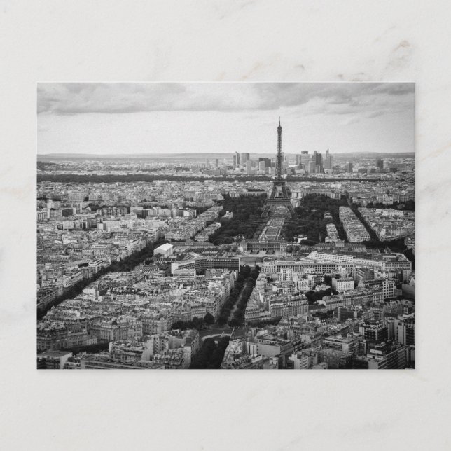 Postal Torre Eiffel y parque en París en blanco negro (Anverso)