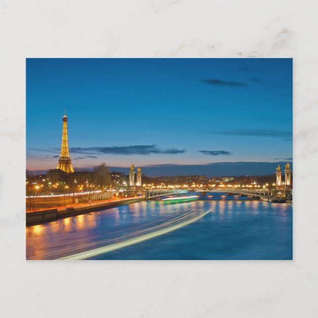 Postal Torre Eiffel y Pont Alexandre III de noche (Anverso)