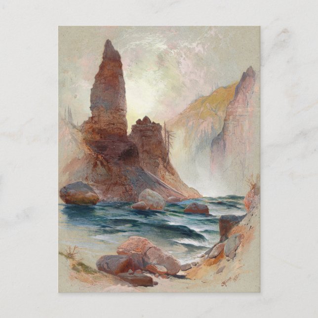 Postal Torre en Tower Falls, Yellowstone por Thomas Moran (Anverso)