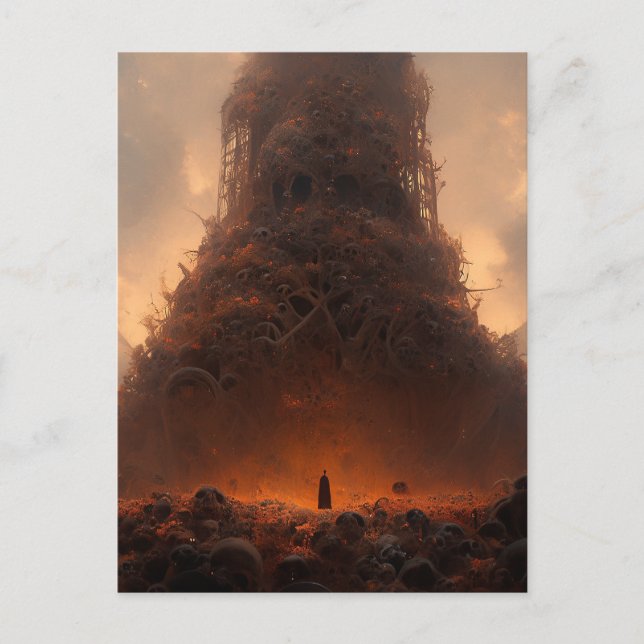 Postal Torre Hecho De Huesos Oscuros Fantasía Arte (Anverso)