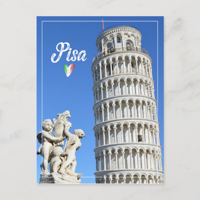 Postal Torre inclinada de la estatua de la fuente de Pisa (Anverso)