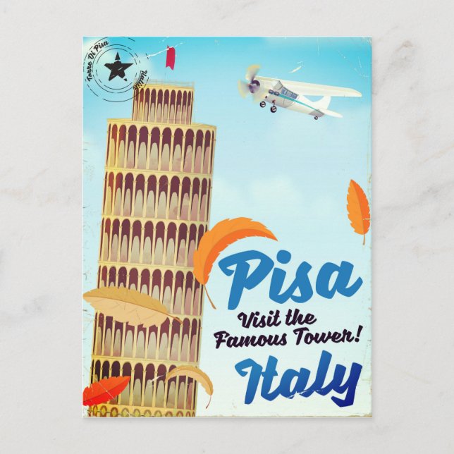 Postal Torre inclinada de la imprenta vacacional Pisa Vin (Anverso)