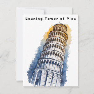 Postal Torre inclinada de Pisa Italia acuarela de viaje