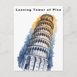 Postal Torre inclinada de Pisa Italia Viaje Acuarela 