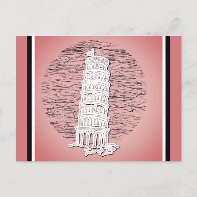 Postal Torre inclinada de Pisa Italia Viaje rosa (Anverso)