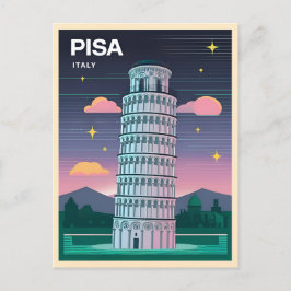Postal Torre inclinada Neon Synthwave Retro 80 Pisa Itali