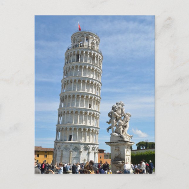 Postal Torre inclinada y estatua de La Fontana dei Putti, (Anverso)