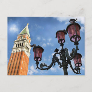 Postal Torre San Marco de Venecia y luces de la calle