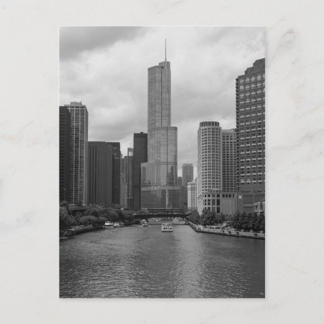 Postal Torre Trump Chicago Río Escala de grises (Anverso)