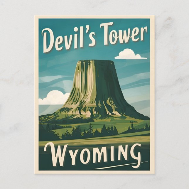 Postal Torre Wyoming del Diablo Viaje Retro Viejo (Anverso)