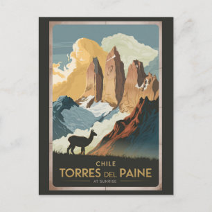 Postal Torres del Paine Chile Ilustración Arte de Viaje