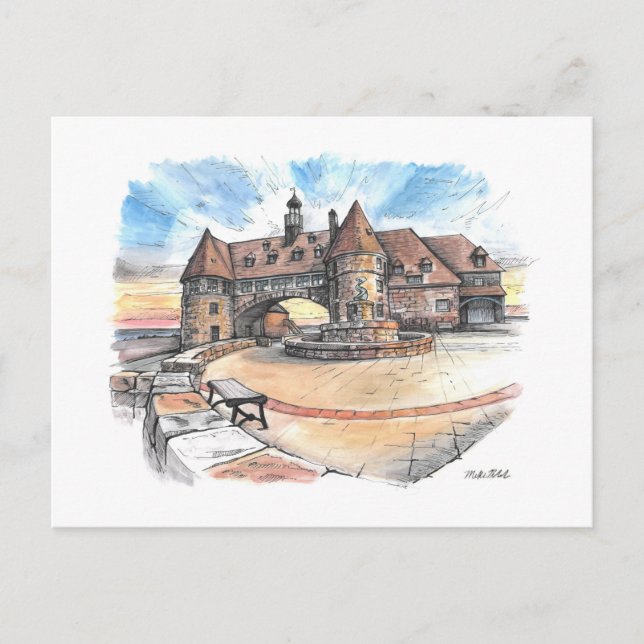 Postal Torres Narragansett, pluma y tinta de la casa de l (Anverso)