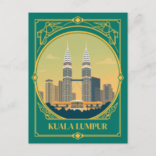 Postal Torres Petronas Art Deco vintage de Kuala Lumpur