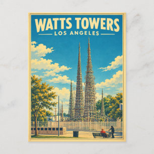 Postal Torres Watts Los Ángeles Viaje Antiguo California
