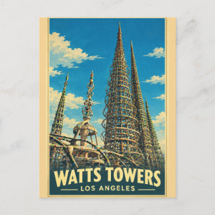 Postal Torres Watts Los Angeles Viajes Antiguos Californi