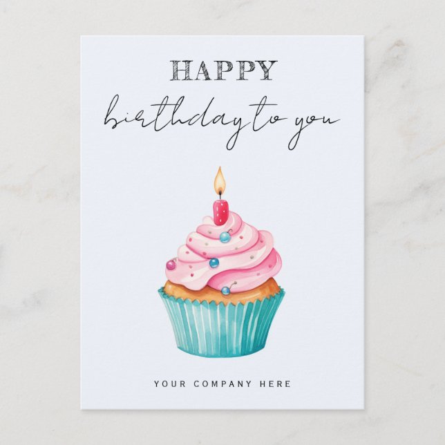 Postal Torta acuarela de cumpleaños feliz de negocios (Anverso)