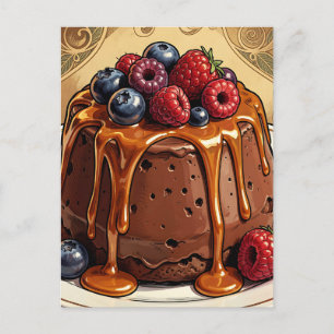 Postal Torta de bayas de caramelo de chocolate decadente