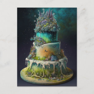 Postal Torta de boda de hierba verde
