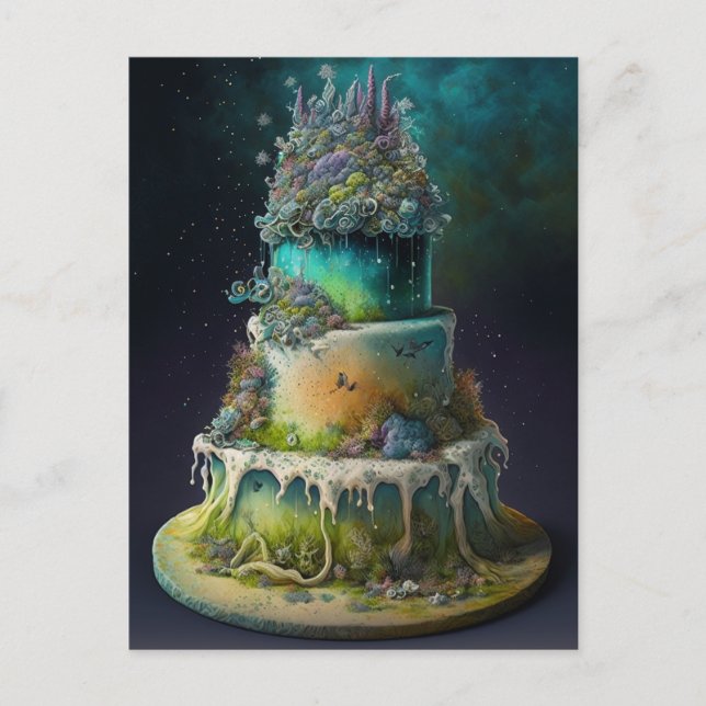 Postal Torta de boda de hierba verde (Anverso)
