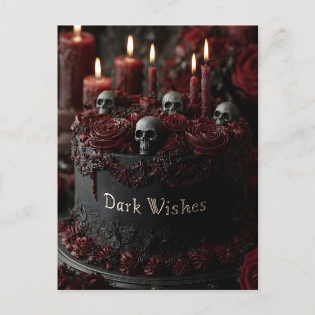 Postal Torta de Celebración Gótica Negra Ornamentada (Anverso)