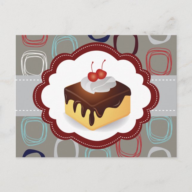 Postal Torta de cimarrón/gris con cerezas (Anverso)